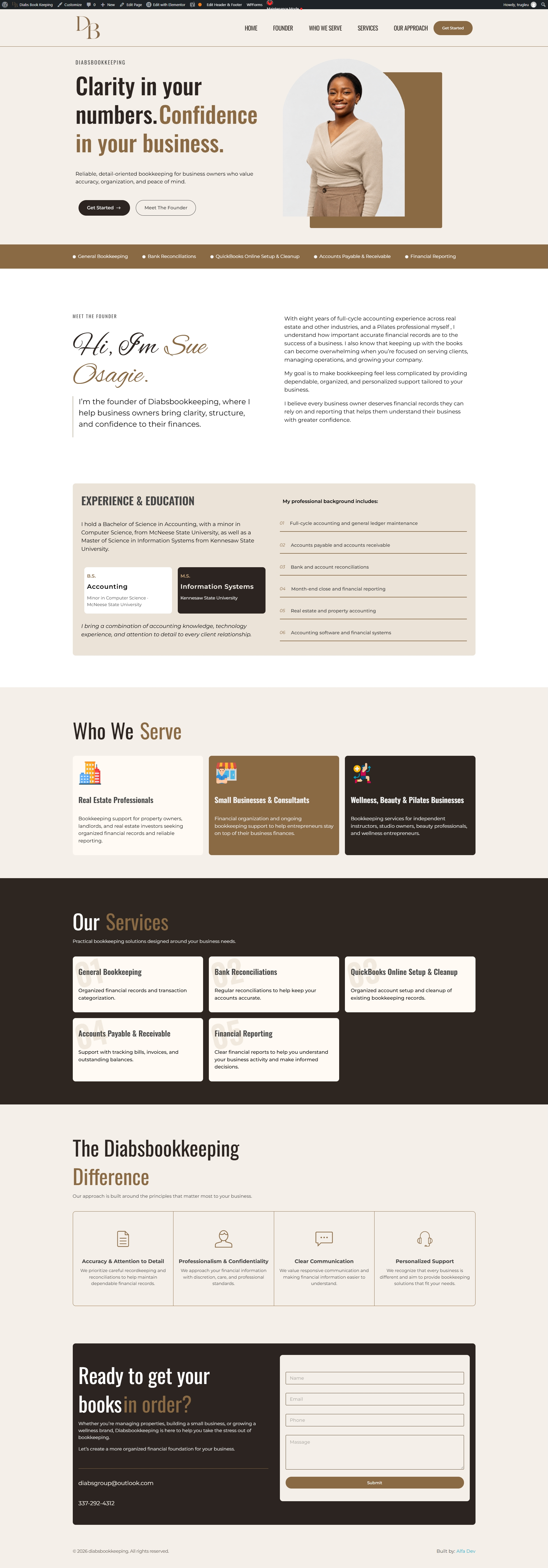 Diabsbookkeeping -  Book Keeping -  Portfolio - Wordpress Website screenshot