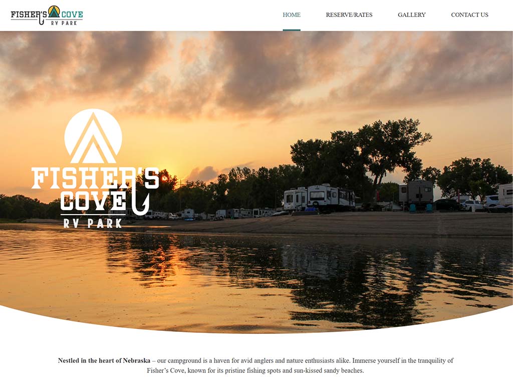 Screenshot of Fishers Cove RV Park website – riverside camping web design